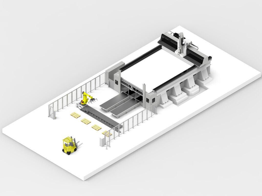 3D Ansicht einer CNC-Anlage mit Automatisierung